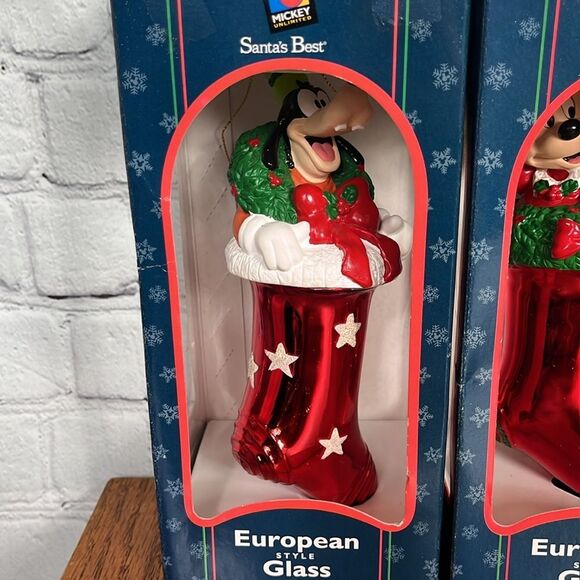 Vintage Disney Mickey, Minnie, Donald & Goofy 4 Large Glass Christmas Ornaments - Picture 2 of 7